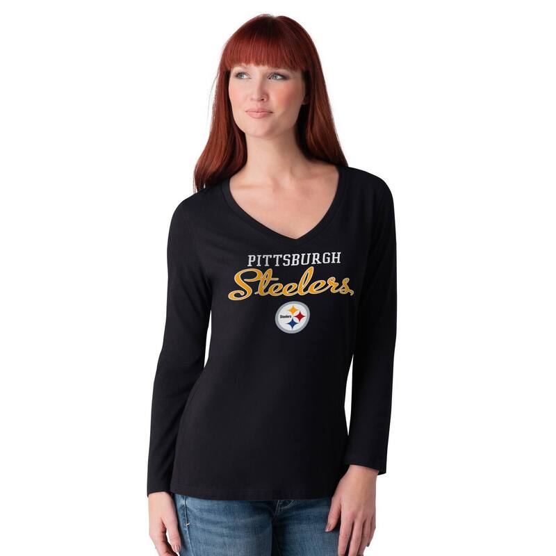 【送料無料】 ジースリー フォーハー バイ カール バンクス レディース Tシャツ トップス Women's G-III 4Her by Carl Banks Black Pittsburgh Steelers Post Season Long Sleeve V-Neck T-Shirt Stl Black
