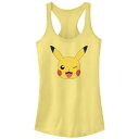 【送料無料】 ライセンス キャラクター レディース Tシャツ トップス Juniors' Pokemon Pikachu Winking Face Racerback Tank Top Banana