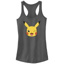 【送料無料】 ライセンス キャラクター レディース Tシャツ トップス Juniors' Pokemon Pikachu Winking Face Racerback Tank Top Charcoal
