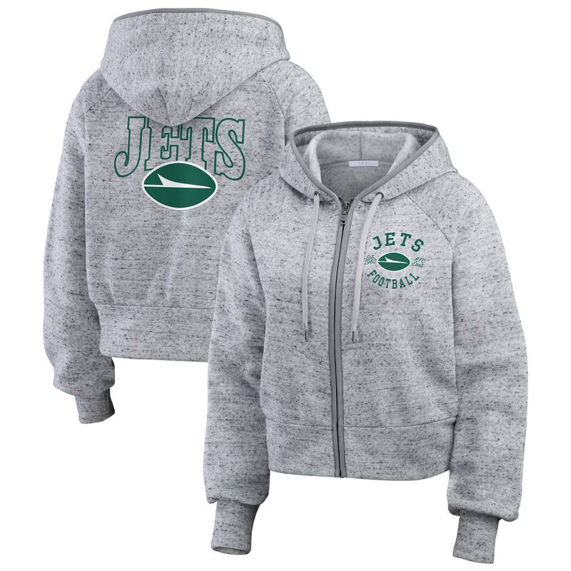 【送料無料】 ウェア バイ エリン アンドルーズ レディース ジャケット・ブルゾン アウター Women's WEAR by Erin Andrews Heather Gray New York Jets Speckled Fleece Cropped Full-Zip Hoodie Jet Grey