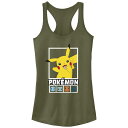 【送料無料】 ライセンス キャラクター レディース Tシャツ トップス Juniors' Pokemon Team Squares Racerback Tank Top Military Green