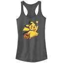 【送料無料】 ライセンス キャラクター レディース Tシャツ トップス Juniors' Pokemon Pikachu Trick Or Treating Racerback Tank Top Charcoal
