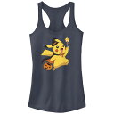 【送料無料】 ライセンス キャラクター レディース Tシャツ トップス Juniors' Pokemon Pikachu Trick Or Treating Racerback Tank Top Indigo