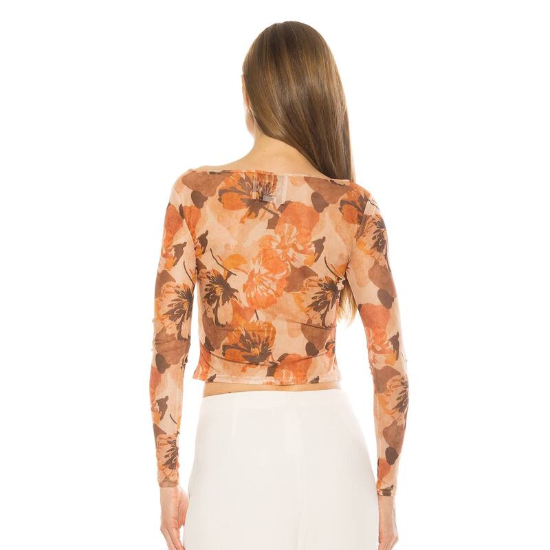 【送料無料】 アレクシアアドマー レディース シャツ トップス Women's ALEXIA ADMOR Opal Boatneck Sheer Mesh Long Sleeve Top Beige Floral