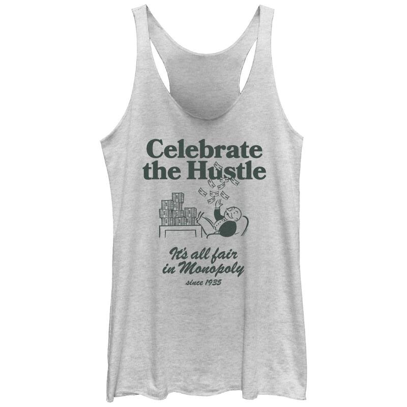 アニメキャラクター レディース トップス Tシャツ Licensed Character Juniors' Monopoly Mr. Monopoly Celebrate The Hustle Racerback Tank Top White Heather ホワイト(4)