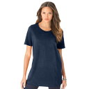 【送料無料】 ロアマンズ レディース Tシャツ トップス Roaman's Women's Plus Size Crewneck Tee Navy