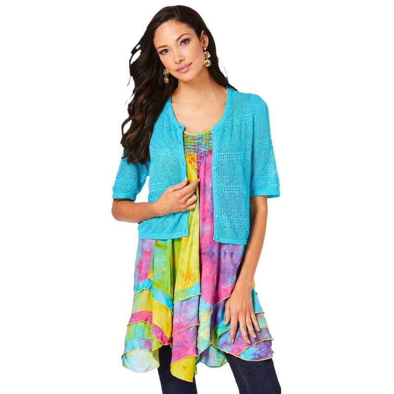 ReVida ŷԾŹ㤨֥ޥ ǥ  ˥åȡ ץ饹 ǥ åץ Roaman's Women's Plusize Cropped Pointelle Cardigan OceanפβǤʤ14,480ߤˤʤޤ