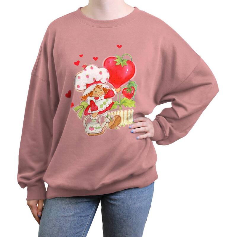 【送料無料】 ライセンス キャラクター レディース Tシャツ トップス Juniors' Strawberry Shortcake Heart Shaped Strawberries Oversized Graphic Pullover Desert Pink