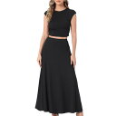 【送料無料】 アレグラ ケー レディース ジャケット・ブルゾン アウター Two Piece Skirt Set Crew Neck Short Sleeve Cropped Top Elastic Waist A-Line Midi Skirt Black(4)