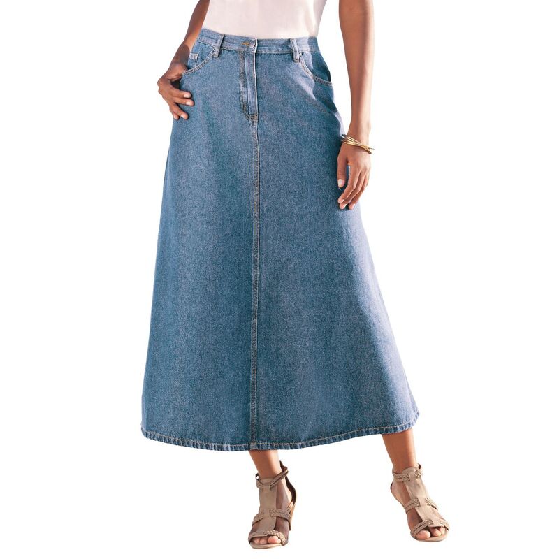 【送料無料】 ロアマンズ レディース スカート ボトムス Roaman's Women's Plus Size Complete Cotton A-Line Skirt Light Stonewash