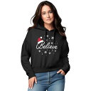 【送料無料】 ライセンス キャラクター レディース Tシャツ トップス Women's Believe With Santa Hat Graphic Hoodie Black