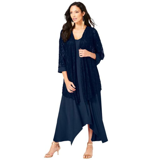 【送料無料】 ロアマンズ レディース ワンピース トップス Roaman's Women's Plus Size Lace Jacket Dress Set Navy 【送料無料】 ロアマンズ レディース ワンピース トップス Roaman's Women's Plus Size Lace Jacket Dress Set Navy