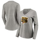 【送料無料】 アンブランデッド レディース Tシャツ トップス Women's Heather Gray Boston Bruins Special Edition Primary Logo V-Neck Long Sleeve T-Shirt Bsb Grey(4)