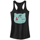 【送料無料】 ライセンス キャラクター レディース Tシャツ トップス Juniors' Pokemon Bulbasaur Winking Face Racerback Tank Top Black