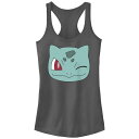 【送料無料】 ライセンス キャラクター レディース Tシャツ トップス Juniors' Pokemon Bulbasaur Winking Face Racerback Tank Top Charcoal