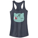 【送料無料】 ライセンス キャラクター レディース Tシャツ トップス Juniors' Pokemon Bulbasaur Winking Face Racerback Tank Top Indigo