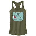 【送料無料】 ライセンス キャラクター レディース Tシャツ トップス Juniors' Pokemon Bulbasaur Winking Face Racerback Tank Top Military Green