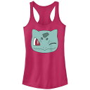 【送料無料】 ライセンス キャラクター レディース Tシャツ トップス Juniors' Pokemon Bulbasaur Winking Face Racerback Tank Top Raspberry