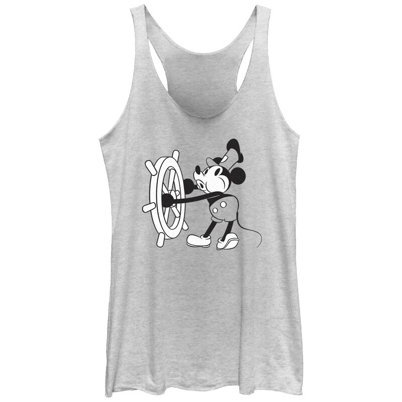 【送料無料】 ディズニー レディース Tシャツ トップス Disney's Mickey Mouse Steamboat Willie Cruising Juniors' Racerback Tank Top White Heather(4)