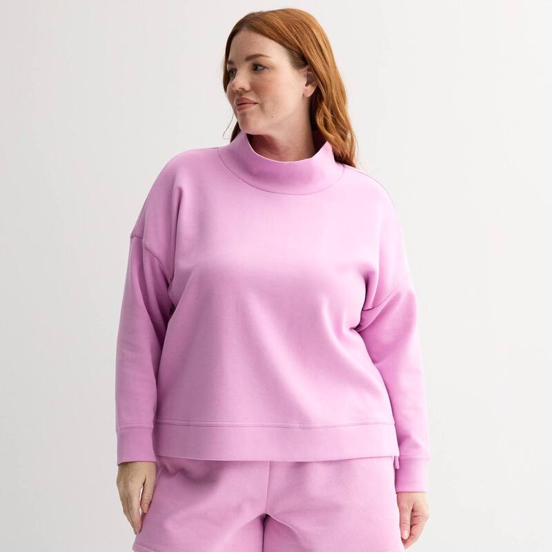 【送料無料】 Tek Gear レディース Tシャツ トップス Plus Size Tek Gear Double Knit Funnel Neck Sweater Grape Macaroon