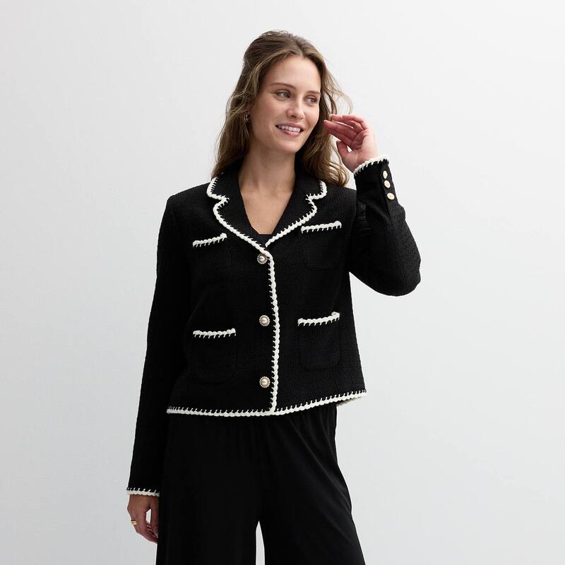 【送料無料】 エレントレイシー レディース ジャケット・ブルゾン アウター Women's Ellen Tracy Blazer with Braid Trim Detail Black