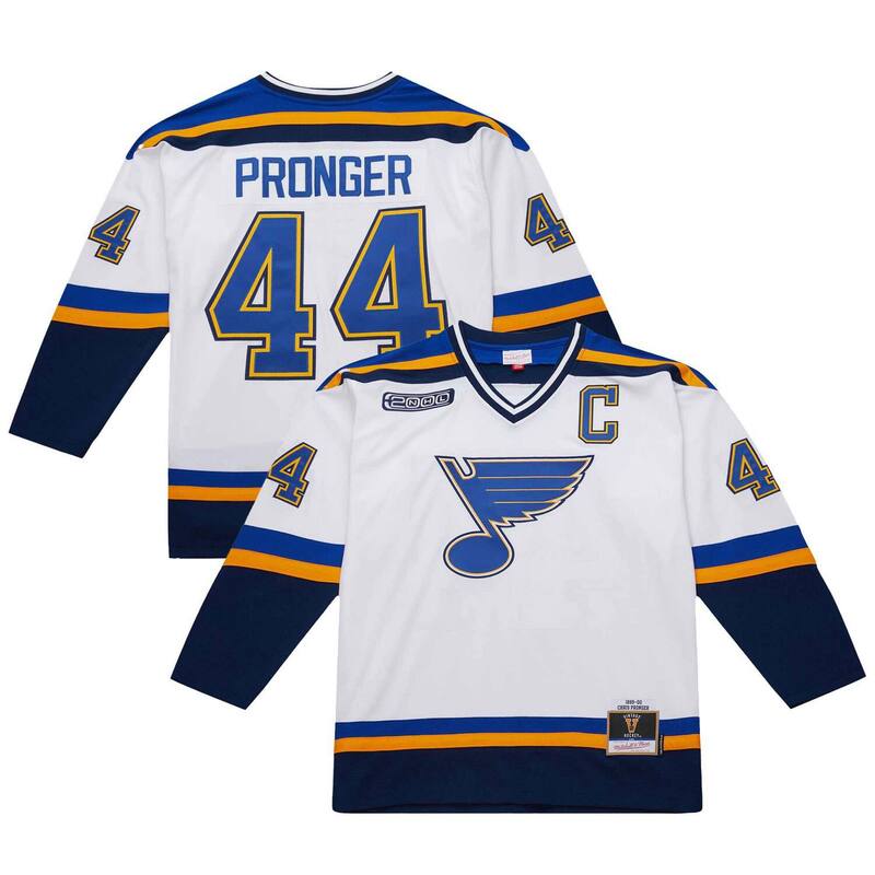 【送料無料】 ミッチェル&ネス メンズ Tシャツ トップス Men's Chris Pronger White St. Louis Blues 1999-00 Power Play Jersey Blu White