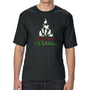【送料無料】 エルエーポップアート メンズ Tシャツ トップス Meowy Christmas Tree - Men's Tall And Long Word Art T-shirt Black
