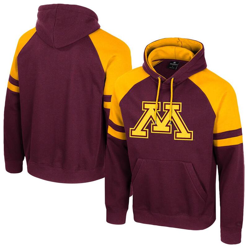 【送料無料】 コロシアム メンズ Tシャツ トップス Men's Colosseum Maroon Minnesota Golden Gophers Todd Raglan Pullover Hoodie Min Red