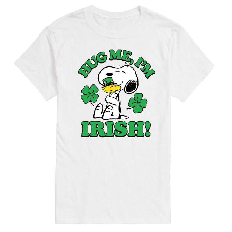 【送料無料】 ライセンス キャラクター メンズ Tシャツ トップス Big & Tall Peanuts Snoopy & Woodstock Hug Me I'm Irish Graphic Tee White