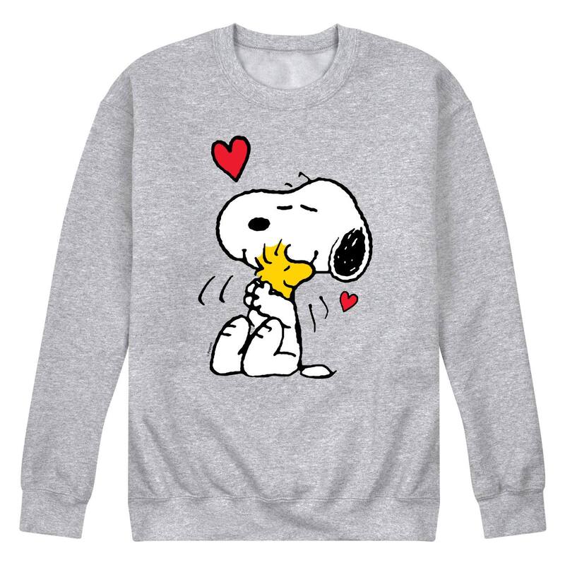 【送料無料】 ライセンス キャラクター メンズ Tシャツ トップス Men's Peanuts Snoopy & Woodstock Heart Fleece Sweatshirt Heather Gray