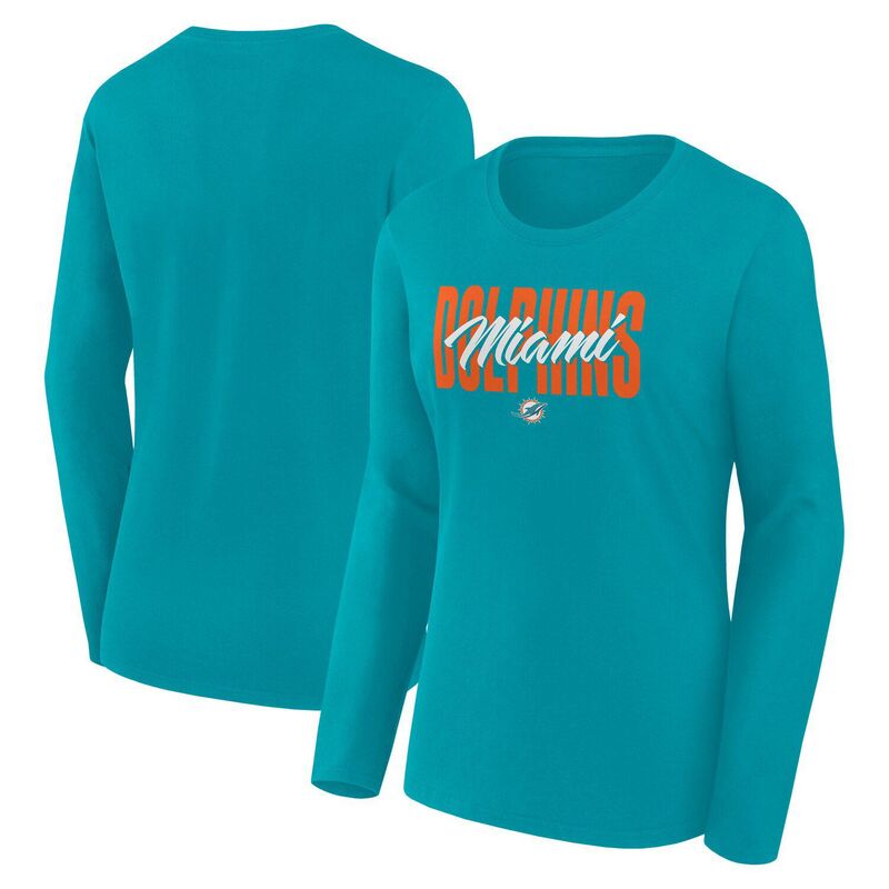 アンブランデッド レディース トップス Tシャツ Unbranded Women's Aqua Miami Dolphins Grip Long Sle..