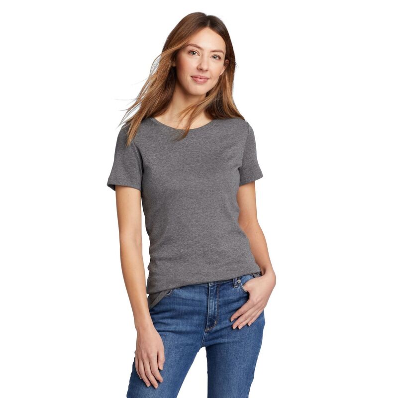 楽天ReVida 楽天市場店エディー バウアー レディース トップス Tシャツ クルーネック Women's Eddie Bauer Short Sleeve Favorite Crew Neck Tee Medium Heather Gray グレー