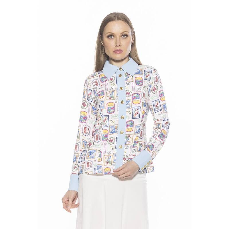  アレクシアアドマー レディース シャツ トップス Women's ALEXIA ADMOR Leland Collared Button Down Shirt With Wide Cuff Ivory Postcard