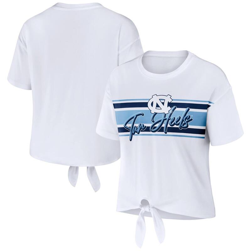 【送料無料】 ウェア バイ エリン アンドルーズ レディース Tシャツ トップス Women's WEAR by Erin Andrews White North Carolina Tar Heels Striped Front Knot Cropped T-Shirt Unc White