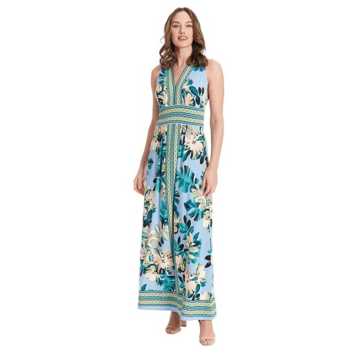 【送料無料】 ロンドンタイムス レディース ワンピース トップス Women's London Times Floral Print Sleeveless V-Neck Flowy Maxi Dress Sky Blue 【送料無料】 ロンドンタイムス レディース ワンピース トップス Women's London Times Floral Print Sleeveless V-Neck Flowy Maxi Dress Sky Blue