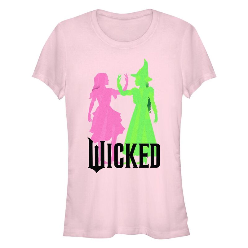 【送料無料】 ライセンス キャラクター レディース Tシャツ トップス Juniors' Wicked Glinda And Elphaba Witches Together Fitted Graphic Tee Light Pink