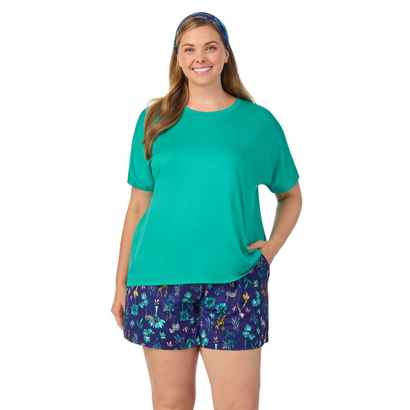【送料無料】 クドルドッズ レディース ナイトウェア アンダーウェア Plus Size Cuddl Duds Short Sleeve Pajama Top & Pajama Shorts Set with Matching Headband Navy Jungle