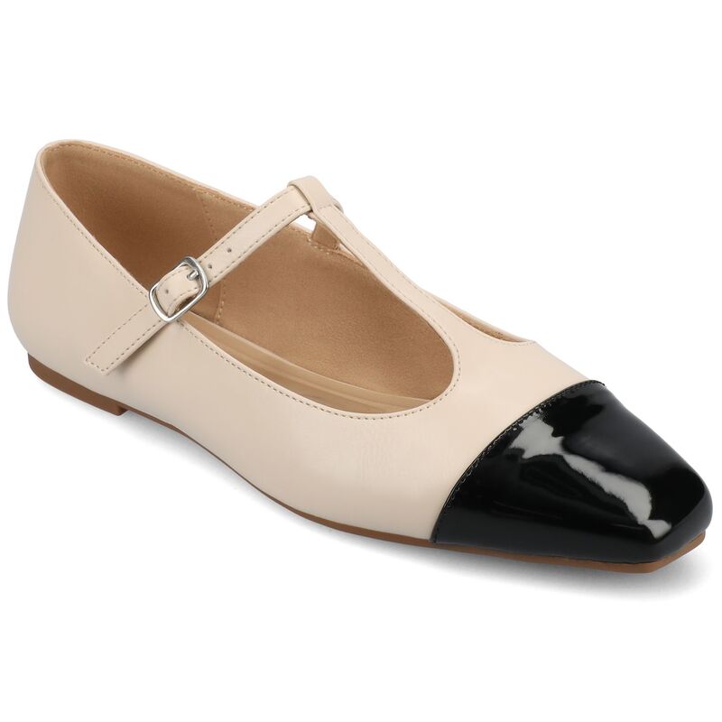 ジュルネ コレクション レディース シューズ サンダル キャップ Journee Collection Women's Theah Medium and Wide Width T-Strap Cap Toe Mary Jane Dress Flats Bone
