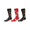 【送料無料】 メモイ メンズ 靴下 アンダーウェア Men's 3 Pair Pack Holiday Novelty Crew Socks Black Red