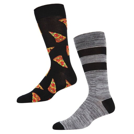 【送料無料】 メモイ メンズ 靴下 アンダーウェア Men's 2 Pair Pack Novelty Pizza Time Crew Socks Black 【送料無料】 メモイ メンズ 靴下 アンダーウェア Men's 2 Pair Pack Novelty Pizza Time Crew Socks Black