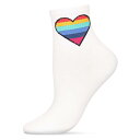 【送料無料】 メモイ レディース 靴下 アンダーウェア Women's Rainbow Heart Cotton Blend Anklet Sock White