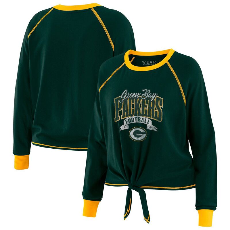 【送料無料】 ウェア バイ エリン アンドルーズ レディース Tシャツ トップス Women's WEAR by Erin Andrews Green/Gold Green Bay Packers Plus Size Tie-Front Long Sleeve Top Pkr Green