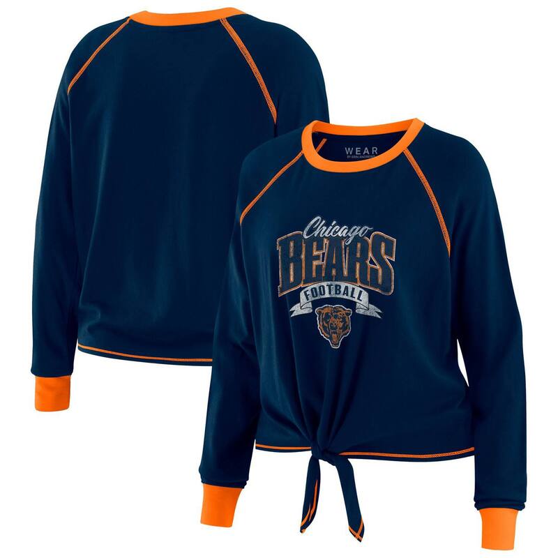 【送料無料】 ウェア バイ エリン アンドルーズ レディース Tシャツ トップス Women's WEAR by Erin Andrews Navy/Orange Chicago Bears Tie-Front Long Sleeve Top Brs Navy