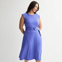 【送料無料】 ナインウェスト レディース ワンピース トップス Plus Size Nine West Belted Rib Midi Dress Wesley Purple