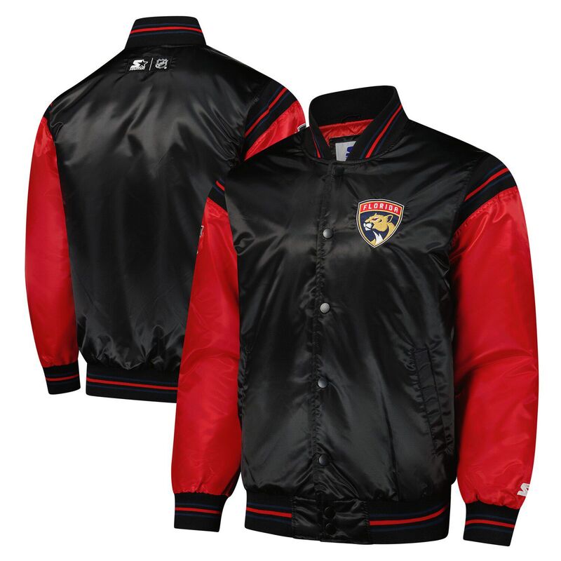 楽天ReVida 楽天市場店【送料無料】 スターター メンズ ジャケット・ブルゾン アウター Men's Starter Black Florida Panthers 2024 NHL Global Series Full-Snap Varsity Jacket Pnt Black