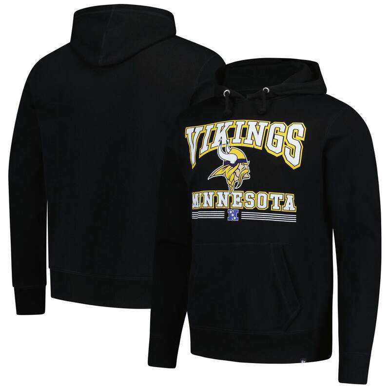 【送料無料】 フォーティセブンブランド メンズ Tシャツ トップス Men's '47 Black Minnesota Vikings Packed House Headline Pullover Hoodie Mvk Black