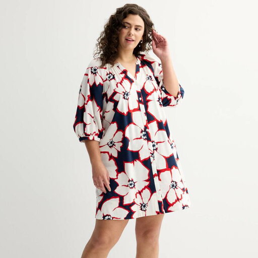 【送料無料】 ソノマ レディース ワンピース トップス Plus Size Sonoma Goods For Life Button Front Elbow Sleeve Shift Dress Navy Brush Floral 【送料無料】 ソノマ レディース ワンピース トップス Plus Size Sonoma Goods For Life Button Front Elbow Sleeve Shift Dress Navy Brush Floral