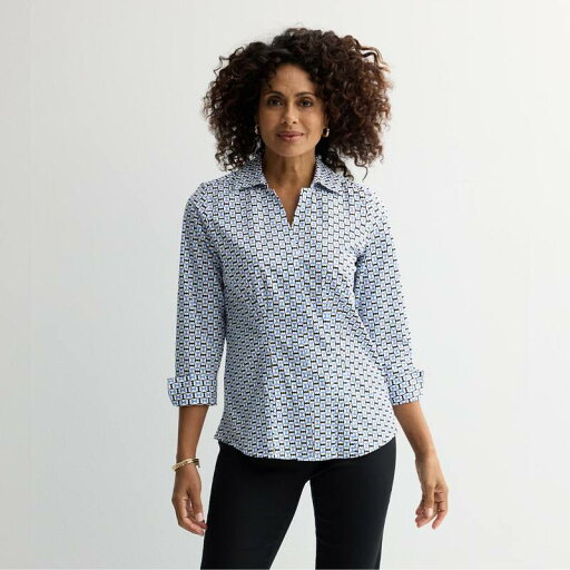 【送料無料】 クロフト&バロー レディース シャツ トップス Petite Croft & Barrow Tailored Shirt Blue Square Hearts 【送料無料】 クロフト&バロー レディース シャツ トップス Petite Croft & Barrow Tailored Shirt Blue Square Hearts