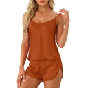 【送料無料】 cheibear レディース ナイトウェア アンダーウェア Womens Silky Satin Pajamas Sets Cami Shorts...