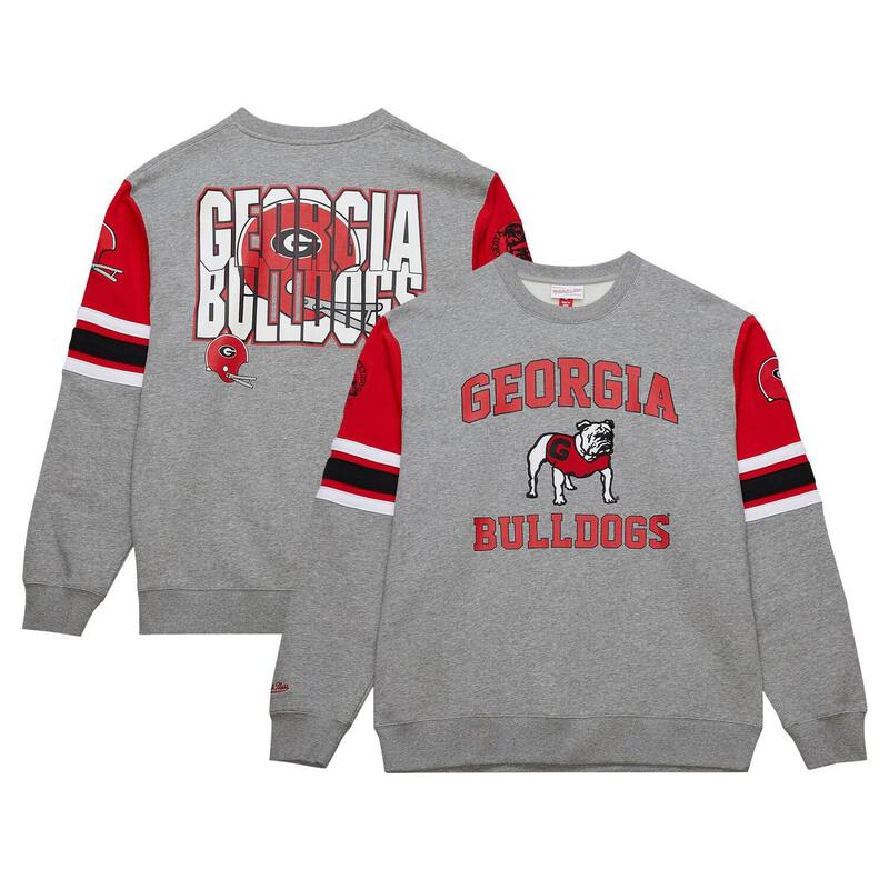 【送料無料】 ミッチェル&ネス メンズ Tシャツ トップス Men's Mitchell & Ness Grey Heather Georgia Bulldogs Throwback Allover 4.0 Pullover Sweatshirt Uga Multi